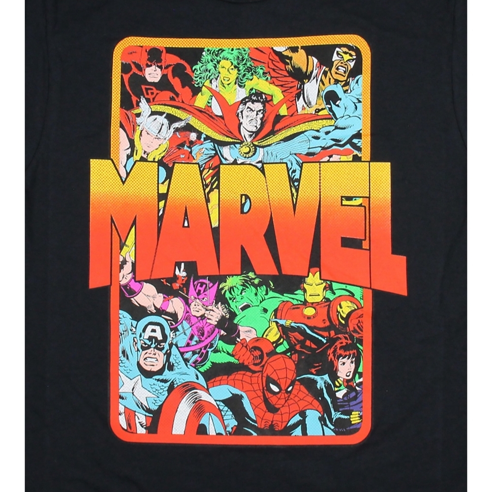 Marvel Black T-Shirt with Colorful Superhero Print - Picture 2 of 2